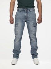 Guess Mens Regular Straight Cargo Jeans In Medium Wash