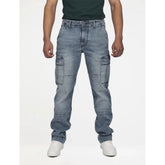 Guess Mens Regular Straight Cargo Jeans In Medium Wash