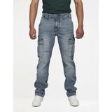 Guess Mens Regular Straight Cargo Jeans In Medium Wash