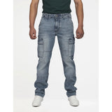 Guess Mens Regular Straight Cargo Jeans In Medium Wash
