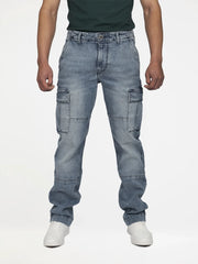 Guess Mens Regular Straight Cargo Jeans In Medium Wash