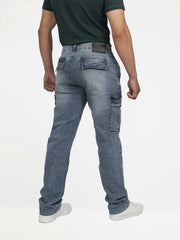 Guess Mens Regular Straight Cargo Jeans In Medium Wash