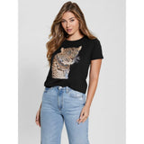 Guess Womens Leopard T-Shirt In Black
