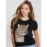 Guess Womens Leopard T-Shirt In Black