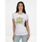 Guess Womens Parrot T-Shirt with Rhinestones In White