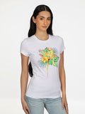 Guess Womens Parrot T-Shirt with Rhinestones In White