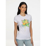 Guess Womens Parrot T-Shirt with Rhinestones In White