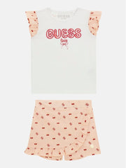 Guess Girls White/Pink 2 Piece T-Shirt+Skort Set