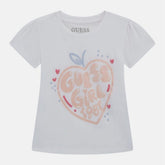 Guess Girls White Printed High Low Ss T-Shirt