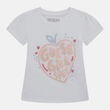 Guess Girls White Printed High Low Ss T-Shirt