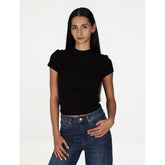 Guess Womens Short Sleeve Licia Mock Neck Top In Black