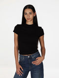 Guess Womens Short Sleeve Licia Mock Neck Top In Black