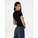 Guess Womens Short Sleeve Licia Mock Neck Top In Black
