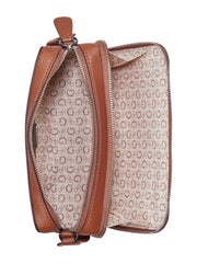 Guess Viviette Mini Double Zip Crossbody Bag In Cognac