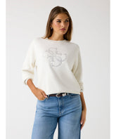 Guess Womens Cn Sylvie Logo Sweater In Cream