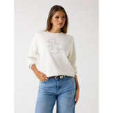 Guess Womens Cn Sylvie Logo Sweater In Cream
