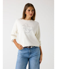 Guess Womens Cn Sylvie Logo Sweater In Cream
