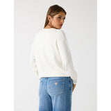 Guess Womens Cn Sylvie Logo Sweater In Cream