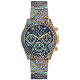 Guess Womens Serpentina Chronnograph Multi Function Watch In Blue/Purple/Gold