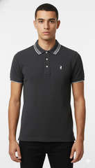 Polo Mens Tipped Melange Golfers In Charcoal
