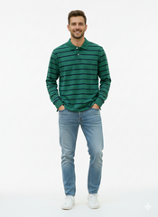 Gant Mens Striped Long Sleeve Golfer In Green