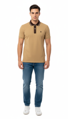Polo Mens Plain Pique Placket In Camel