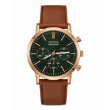 Guess Leather Gents Watch In Brown & Green