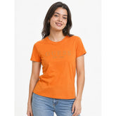 Guess Womens Floral Tri Short Sleeves T-Shirts In Orange