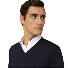 Harmont & Blaine Hrl019030075 Basic V-Neck Contrast Inside Navy