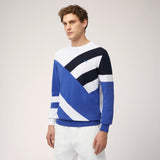 Harmont & Blaine Hrl636030762 Oblique Striped Crewneck 801 White/Blue