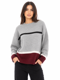 Izabel London Long Sleeve Crew Neck Sweater In Burgundy