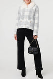 Stella Morgan Checked Faux Fur Trim Collar Jacket in White