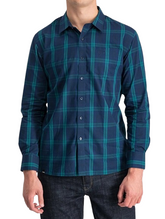 Jeep Mens Long Sleeved Yarn Dye Check Shirt In Navy & Green