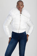 Sissyboy Womens Puffer Jacket With Fur Collar In White