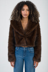 Sissy boy Womens Faux Fur Cropped Jacket In Brown