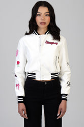 Sissy Boy Womens It's Electrifying Leather Bomber Jacket In White