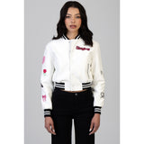 Sissy Boy Womens It's Electrifying Leather Bomber Jacket In White