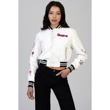 Sissy Boy Womens It's Electrifying Leather Bomber Jacket In White