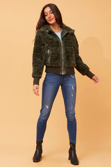 Stella Morgan Womens Zip Through Faux Fur Jacket In Olive