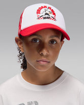 Jordan Boys Deep Dish Trucker Cap In White And Red