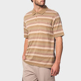 Jeep Mens Yarn Dye Stripe Golfer In Beige