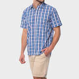 Jeep Mens Yarn Dye Ss Check Shirt Blue Multi