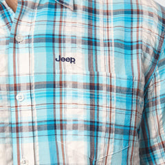 Jeep Mens Yarn Dye Ss Check Shirt Multi Blue