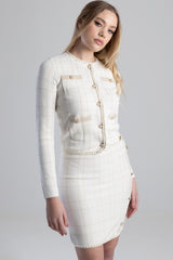 Sissyboy Womens Plaid Cream/Gold Knit Edge Jacket