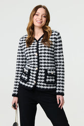 Izabel London Womens Long Sleeve Houdstooth Long Sleeve Cardigan In Black And White