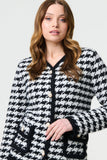 Izabel London Womens Long Sleeve Houdstooth Long Sleeve Cardigan In Black And White