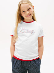 Tommy Hilfiger Girls Sequins Script T-Shirt In White