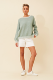 Stella Morgan Womens Crew Neck Melange Sweater In Sage