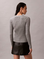 Calvin Klein Ladies Mouline Rib Cardigan In Grey