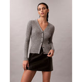Calvin Klein Ladies Mouline Rib Cardigan In Grey